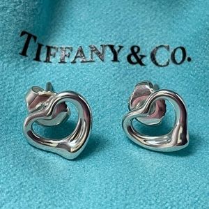 Authentic Tiffany & Co. Elsa Peretti Open Heart Earrings-14K white gold posts!